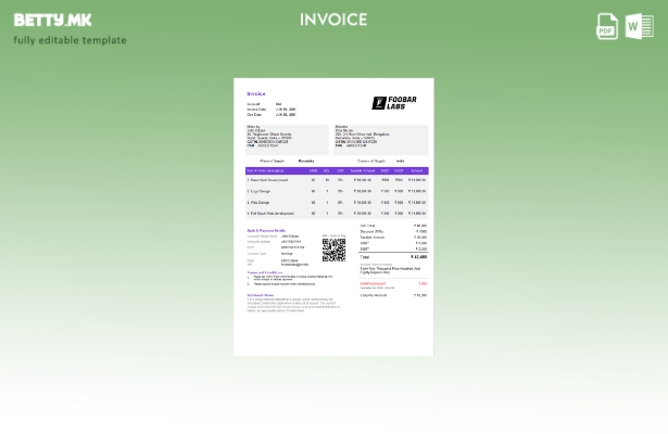 модерен стил India Foobar Labs Information Technology Tompany фактура во Word и 